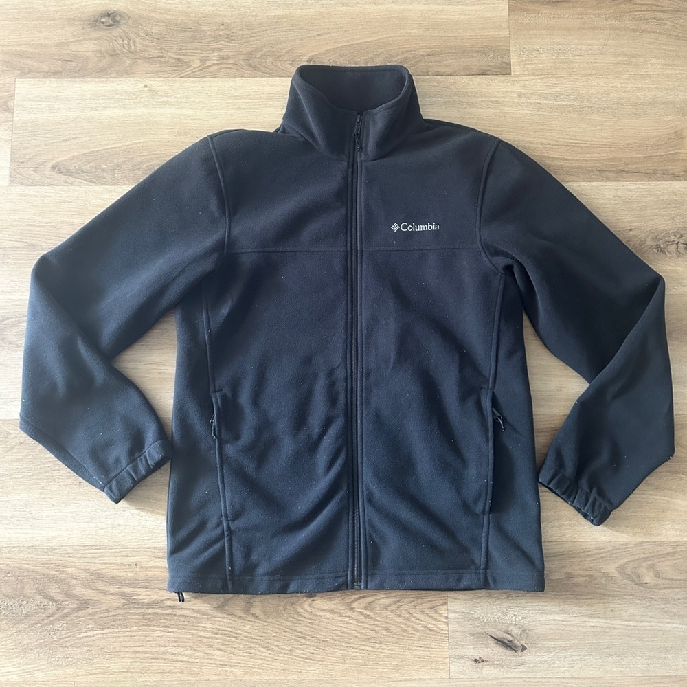 Columbia Mens Black Fleece Full-Zip Jacket, Medium- EUC